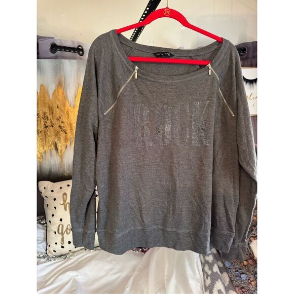 Rock & republic free spirit crewneck zipper  sweatshirt distressed 2x plus size - Picture 1 of 6